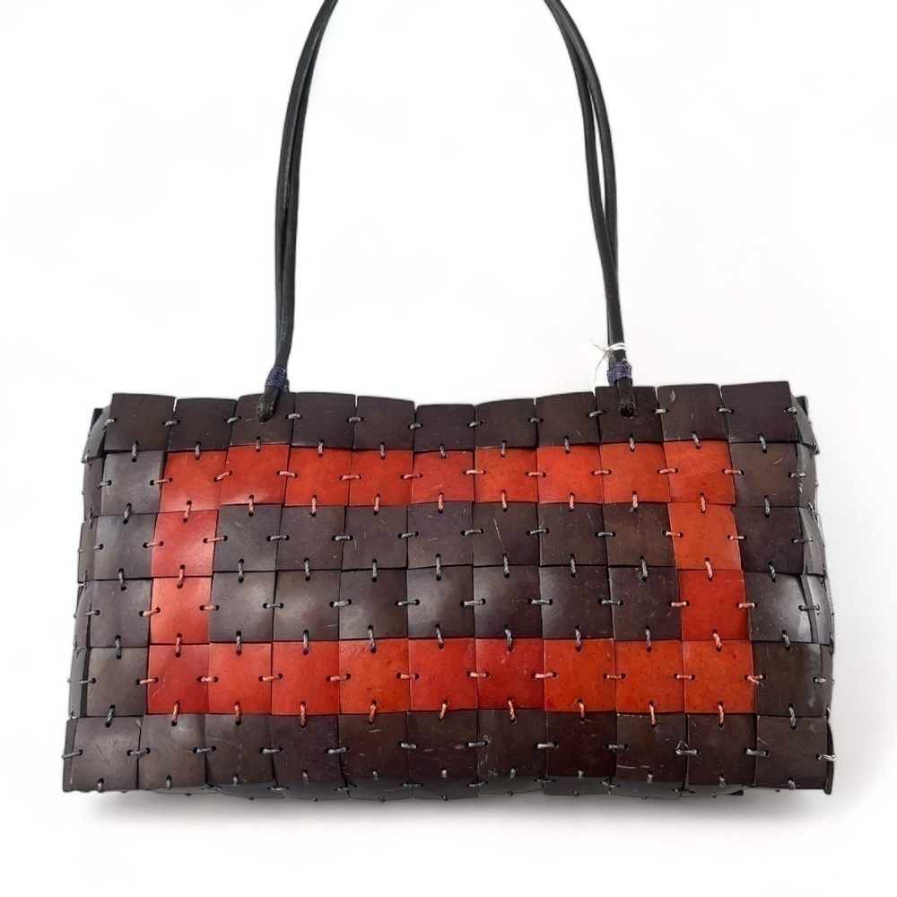 Philippine Coconut Shell Checkered Square Shoulder Bag Purse New